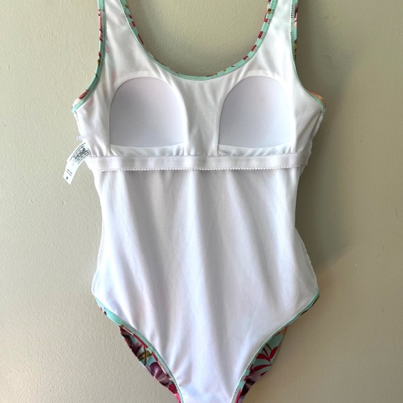 Nicole Miller Sz M Floral Padded One Piece Swimsuit Mint Green Stretch - Picture 3 of 5